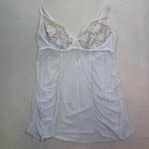 Y2K Cacique Baby Doll White Sheer Lace Mini Slip Size 26/28